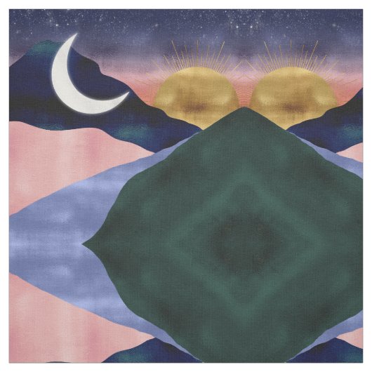 Schönes Mountain River Moon Sunset Design Stoff (Muster)