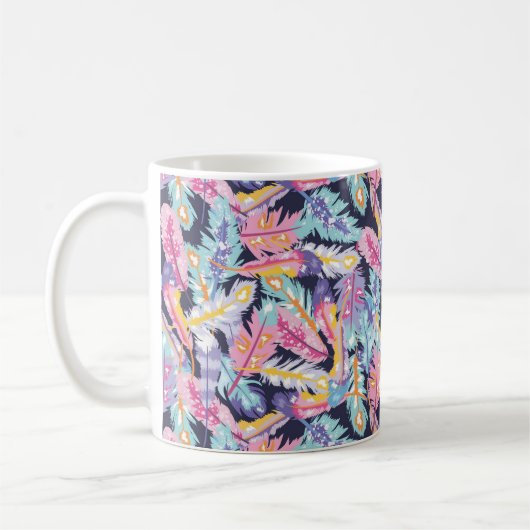 Schönes Muster der farbenfrohen Boho Feathers Kaffeetasse (Links)
