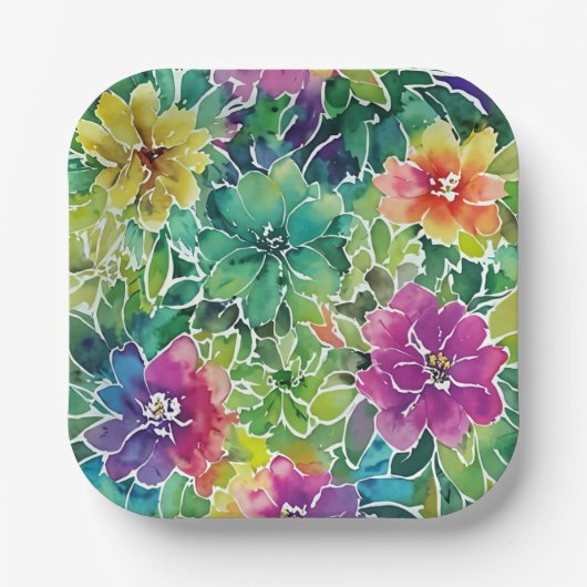 Schönes Muster für die Aquarellfarben-Blume Pappteller (Vorderseite)