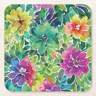 Schönes Muster für die Aquarellfarben-Blume Rechteckiger Pappuntersetzer