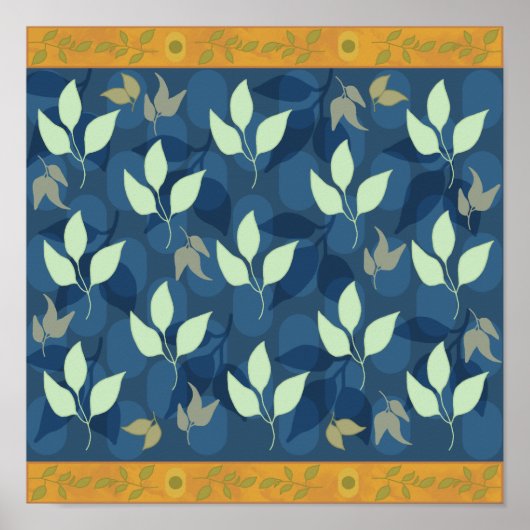 Schönes Muster für Grüne und Blaue Blätter Poster (Vorne)