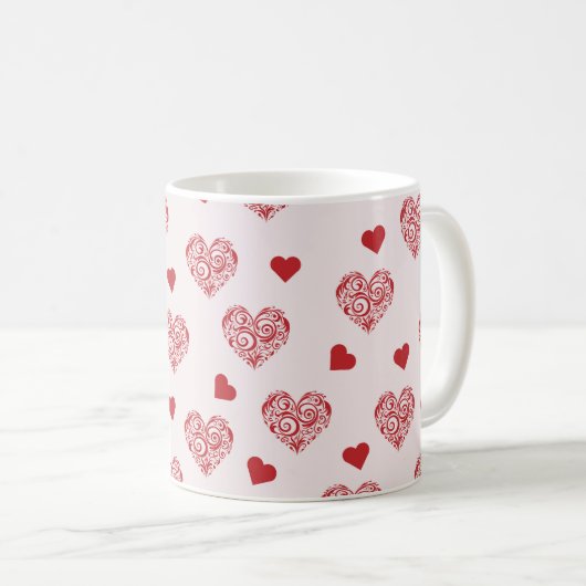 schönes Muster mit roten Herzen Kaffeetasse (VorderseiteRechts)