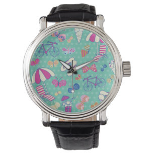 Schönes Muster mit Sommer-Elementen Armbanduhr