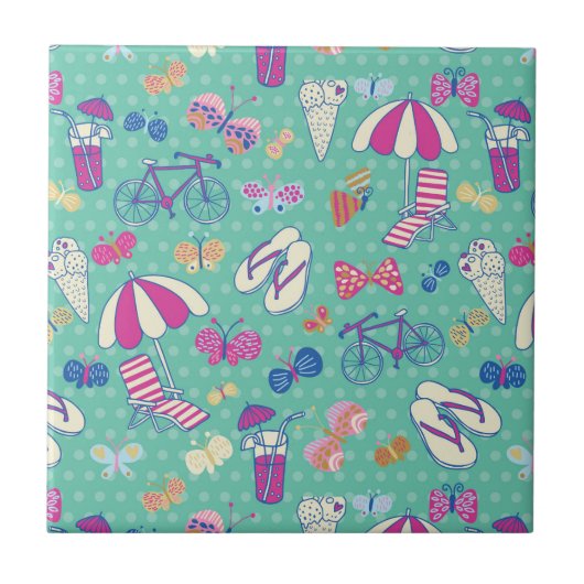 Schönes Muster mit Sommer-Elementen Fliese (Vorderseite)