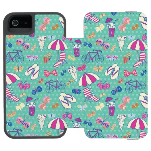 Schönes Muster mit Sommer-Elementen Incipio iPhone Geldbeutel-Hülle (Folio Geöffnet)