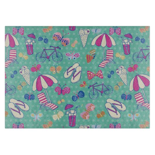 Schönes Muster mit Sommer-Elementen Schneidebrett (Vorderseite)