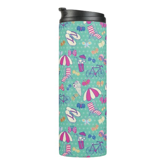 Schönes Muster mit Sommer-Elementen Thermosbecher (Nach rechts gedreht)