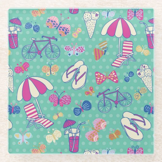 Schönes Muster mit Sommerelementen Glasuntersetzer (Vorderseite)