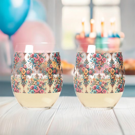 Schönes Muster von Blume Weinglas Ohne Stiel (Insitu (Baby Party))