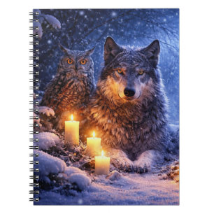 Schönes mystisches Eulen- und Wolf-Tagebuch Notizblock