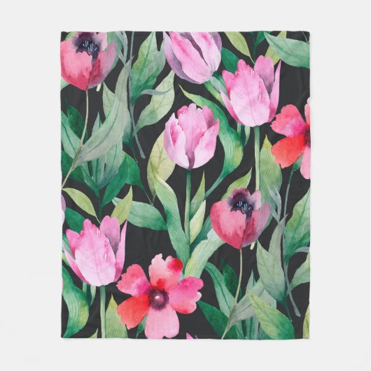 Schönes, nahtloses Blumenmuster mit Aquarell Fleecedecke (Vorderseite)