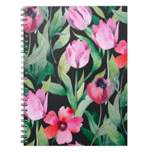 Schönes, nahtloses Blumenmuster mit Aquarell Notizblock