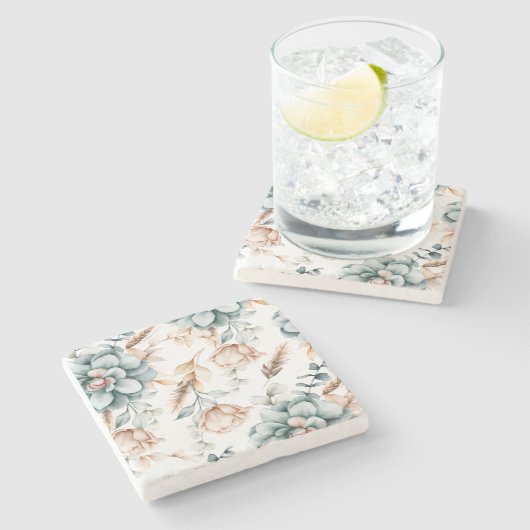 Schönes, nahtloses Blumenmuster mit Vintagem Steinuntersetzer (Seitenansicht)