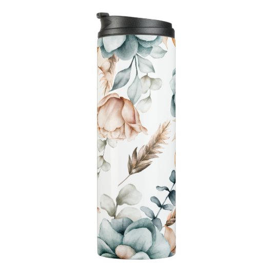 Schönes, nahtloses Blumenmuster mit Vintagem Thermosbecher (Nach rechts gedreht)