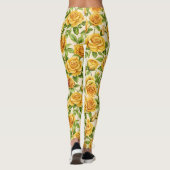 Schönes, nahtloses Muster gelber Rosen Leggings (Rückseite)
