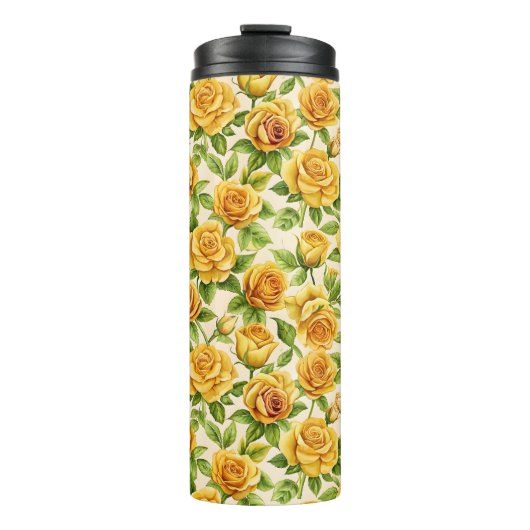 Schönes, nahtloses Muster gelber Rosen Thermosbecher (Vorderseite)