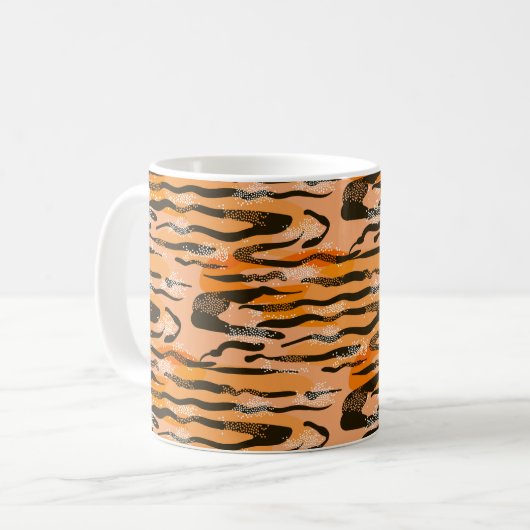 Schönes nahtloses Tigermuster, Pfirsichfarbe Kaffeetasse (Vorderseite Links)