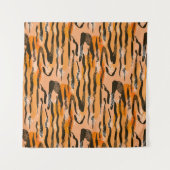Schönes nahtloses Tigermuster, Pfirsichfarbe Wandteppich (Vorderseite (Horizontal))