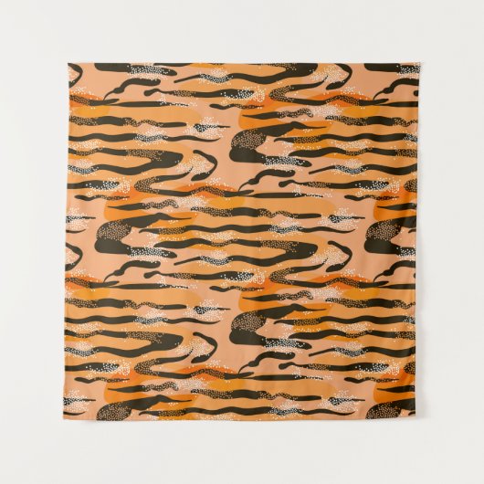 Schönes nahtloses Tigermuster, Pfirsichfarbe Wandteppich (Vorderseite)