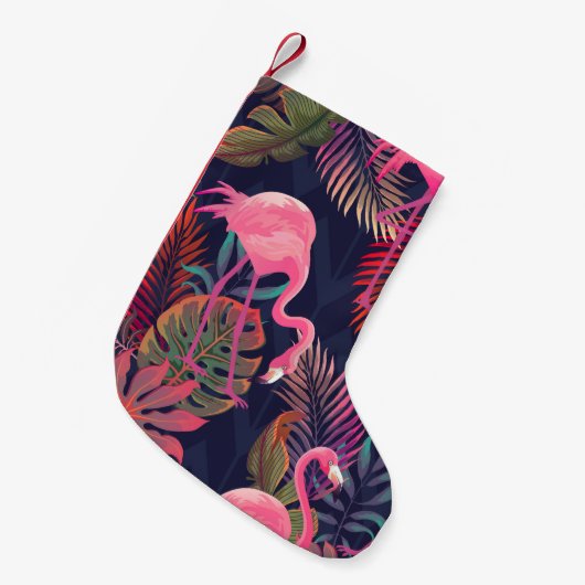 Schönes, nahtloses tropisches Muster mit rosa Flac Kleiner Weihnachtsstrumpf (Vorderansicht (hängend))