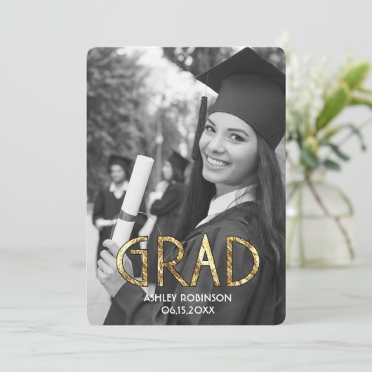 Schönes Natureich Blumengrün Graduate Foto Party Einladung (Stehend Vorderseite)