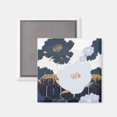 Schönes Navy Blue and Gold Floral Design Magnet (Vorderseite/Rückseite)