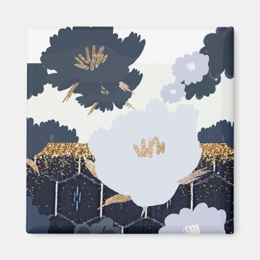 Schönes Navy Blue and Gold Floral Design Magnet (Vorne)