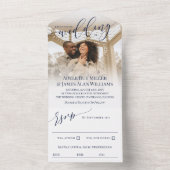 Schönes Navy Blue Script Foto Hochzeit All In One Einladung (Innen Boden)