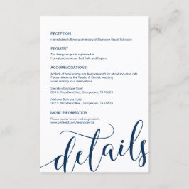 Schönes, navy Blue Script, unsere Hochzeitdetails Begleitkarte