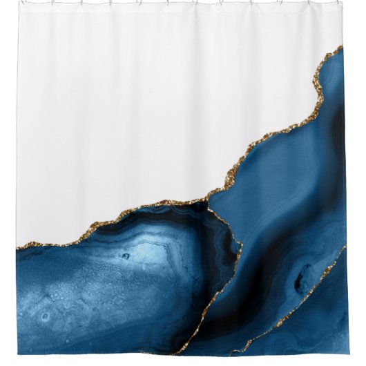 Schönes Navy mit Metallic Gold Agate Duschvorhang (Vorderseite)