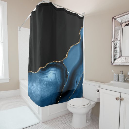 Schönes Navy mit Metallic Gold Agate Duschvorhang (Beispiel)