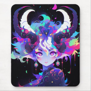 Schönes Neon Anime Demon Elf Girl mit Hörnern Mousepad