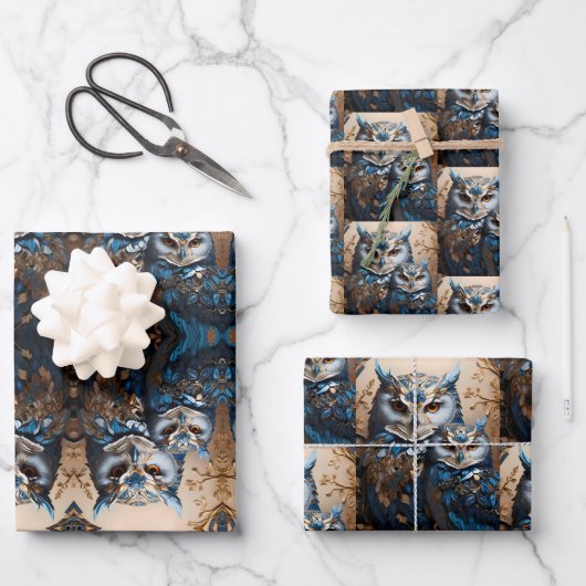 Schönes Niedliches Minimalistisches Owl Geschenkpapier Set (Vorderseite)