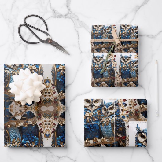 Schönes Niedliches Minimalistisches Owl Geschenkpapier Set (Vorderseite)