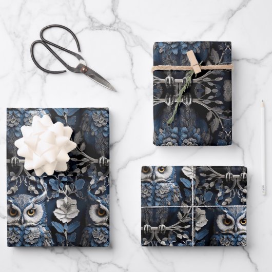 Schönes Niedliches Minimalistisches Owl Geschenkpapier Set (Vorderseite)