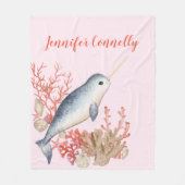 Schönes niedliches Ozeanbaby Narwhal & Seashells Fleecedecke (Vorderseite)