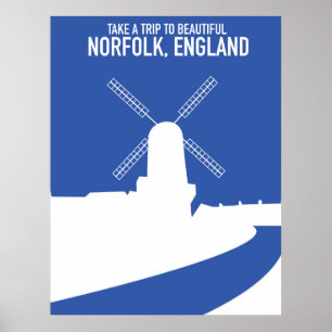 Schönes Norfolk Windmill Retro-Reiseplakat Poster