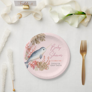 Schönes Ocean Baby Narwhal Muscheln Babydusche Pappteller