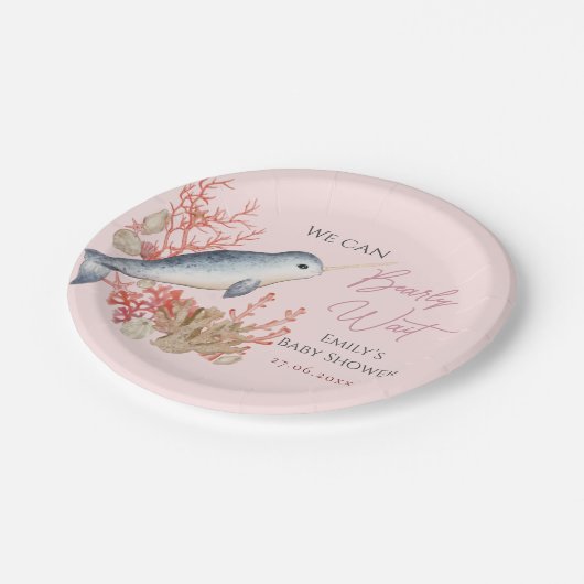 Schönes Ocean Baby Narwhal Muscheln Babydusche Pappteller (Schrägansicht)