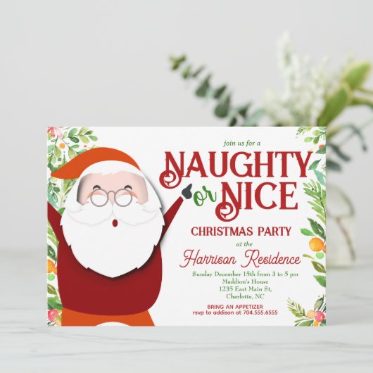 Schönes oder schönes Weihnachts-Party laden Einladung (Stehend Vorderseite)