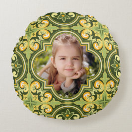 Schönes Oliven- und Gelbzulejos, Foto Rundes Kissen