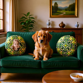 Schönes Oliven- und Gelbzulejos, Foto Rundes Kissen