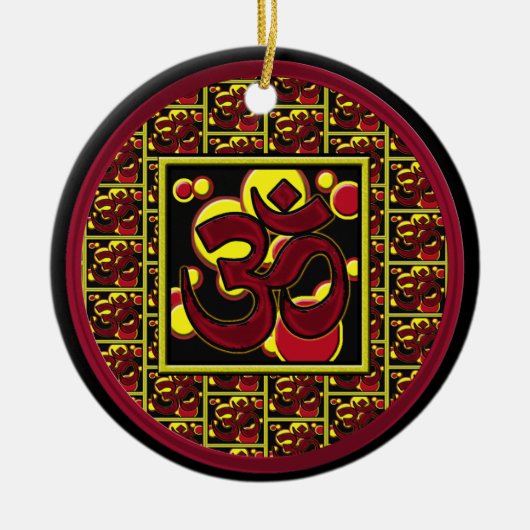 Schönes OM-Om-Symbol w/Circles und Quadrate Keramik Ornament (Vorne)