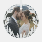 Schönes Open White Wreath Add Wedding Foto Ornament Aus Glas (Vorderseite)