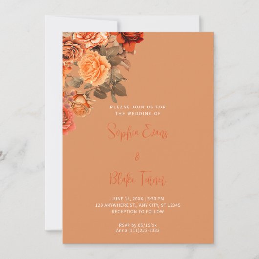 Schönes Orange Floral Bouquet Orange Wedding Einladung (Vorderseite)