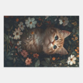 Schönes Orange Kitten mit Wildblumen Decoupage Geschenkpapier Set (Vorderseite)