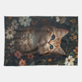 Schönes Orange Kitten mit Wildblumen Geschirrtuch (Horizontal)