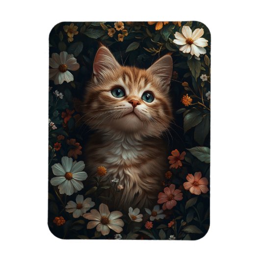 Schönes Orange Kitten mit Wildblumen Magnet (Vertikal)