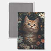 Schönes Orange Kitten mit Wildblumen Magnet (Vorderseite/Rückseite)