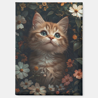 Schönes Orange Kitten mit Wildblumen Magnet
